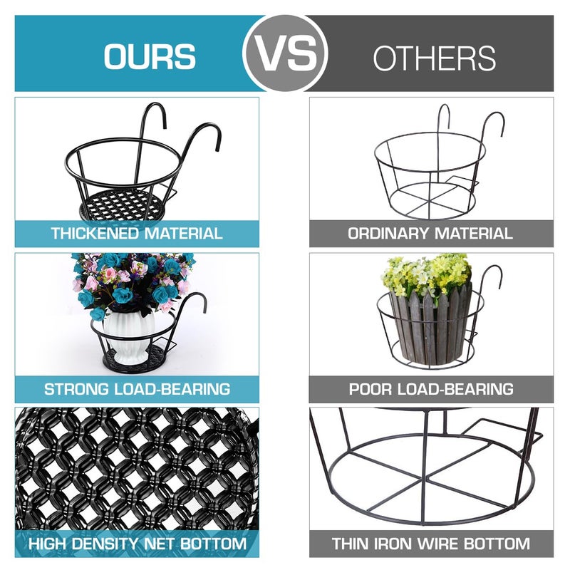 Yardwe Balcony Flower Stand, Iron Railing Planter Holder for Outdoor Plants, Hanging Planters for Fence Garden, 8.66X7.08X6.49Inch (Black) - Image 5